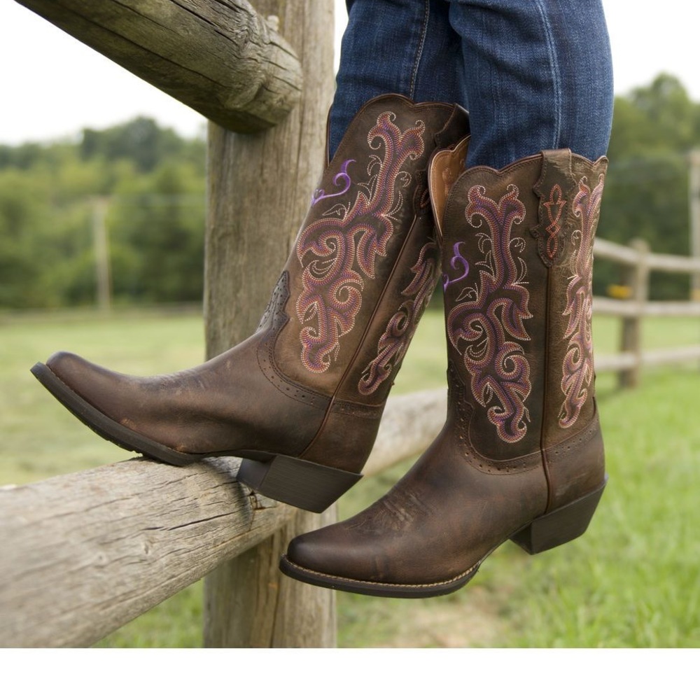 Justin Boots Brown and Pink Heeled Boots